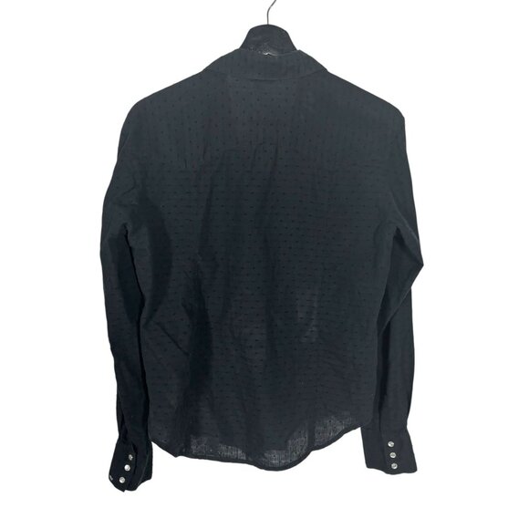 Cinch Black Swiss Dot Long Sleeve Pearl Button Up Top Large - Picture 2 of 7
